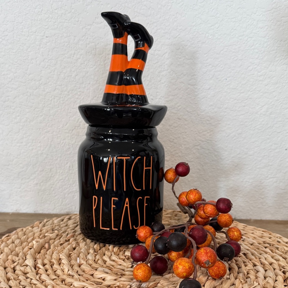Rae Dunn Halloween Decor Witch Please Ceramic Canister Jar with Legs